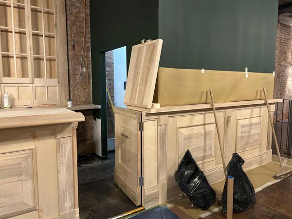 classic-building-group-bar-hatch-refurb A beautifully crafted hatch and door on a bar are during a re-fit of a commercial bar in the north west of england