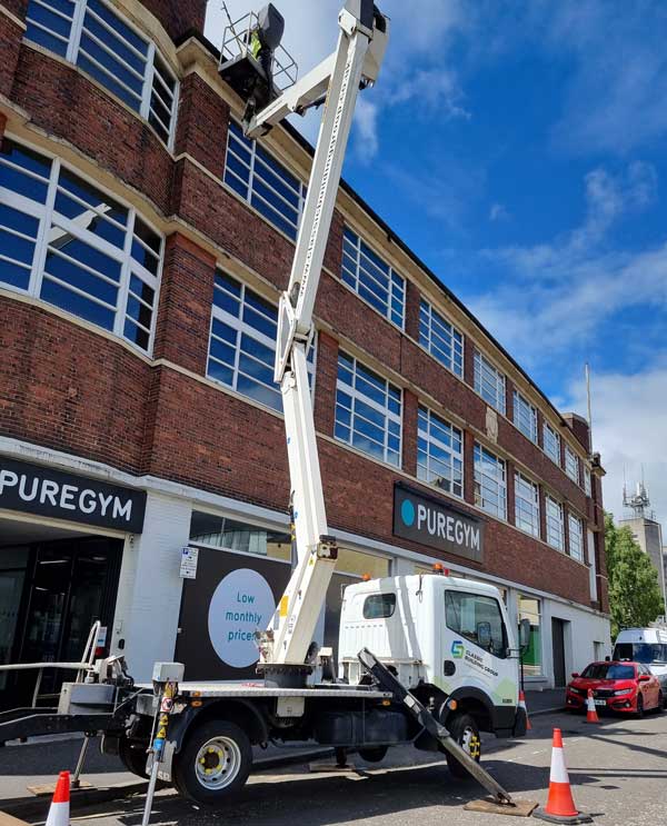 Working at height at a manchester gym on a boom lift